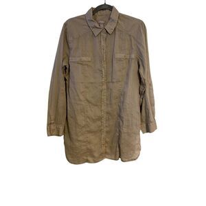 Chicos 2 Womens L Beige Button-Down Tunic Shirt Long Sleeve Long Line Casual